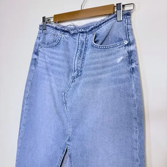 Rag & Bone Clara Denim Midi Skirt Raw Hem - Picture 4 of 6